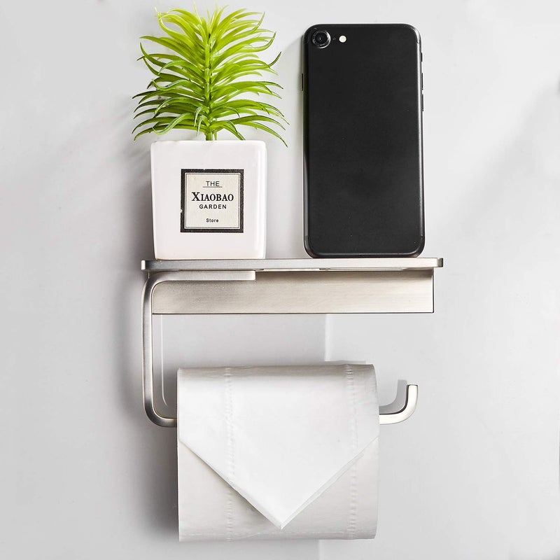 LANGPAI Toilet Paper Holder for Bathroom Solid Brass and Superior Hotel Style Tissue Roll Holder with Cell Phone Storage Nickel Finish - Image 2